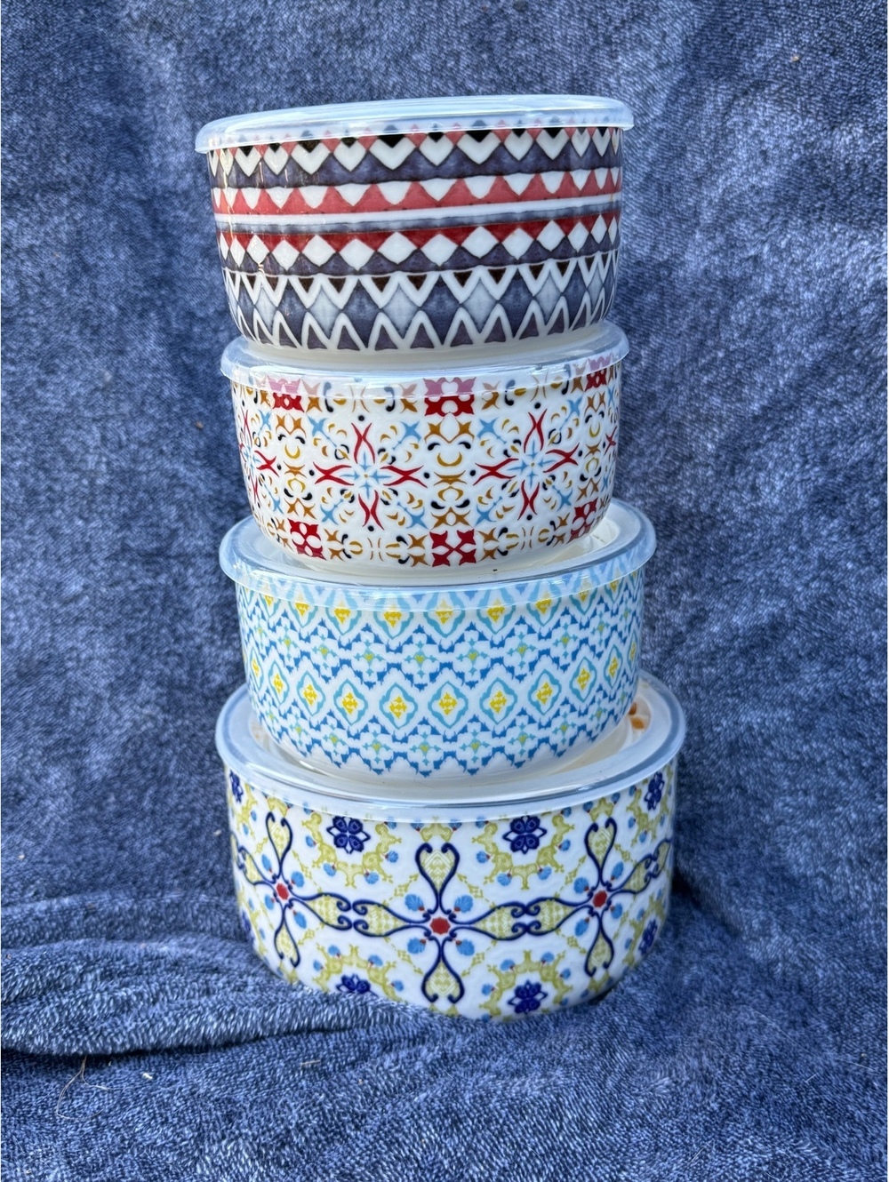 Set of 4 Decorative Ceramic Storage Bowls with Lids